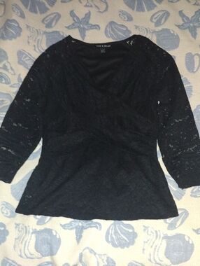 Cable & Gauge Black Lace-Sleeve Wrap Top